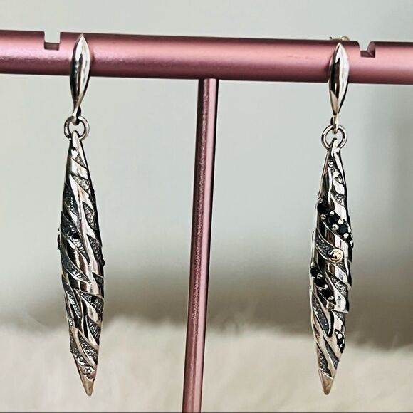 DEVATA Sterling Silver & 18K Gold‎ Black Spinel Animal Print Drop Earrings, NWT - Picture 10 of 16